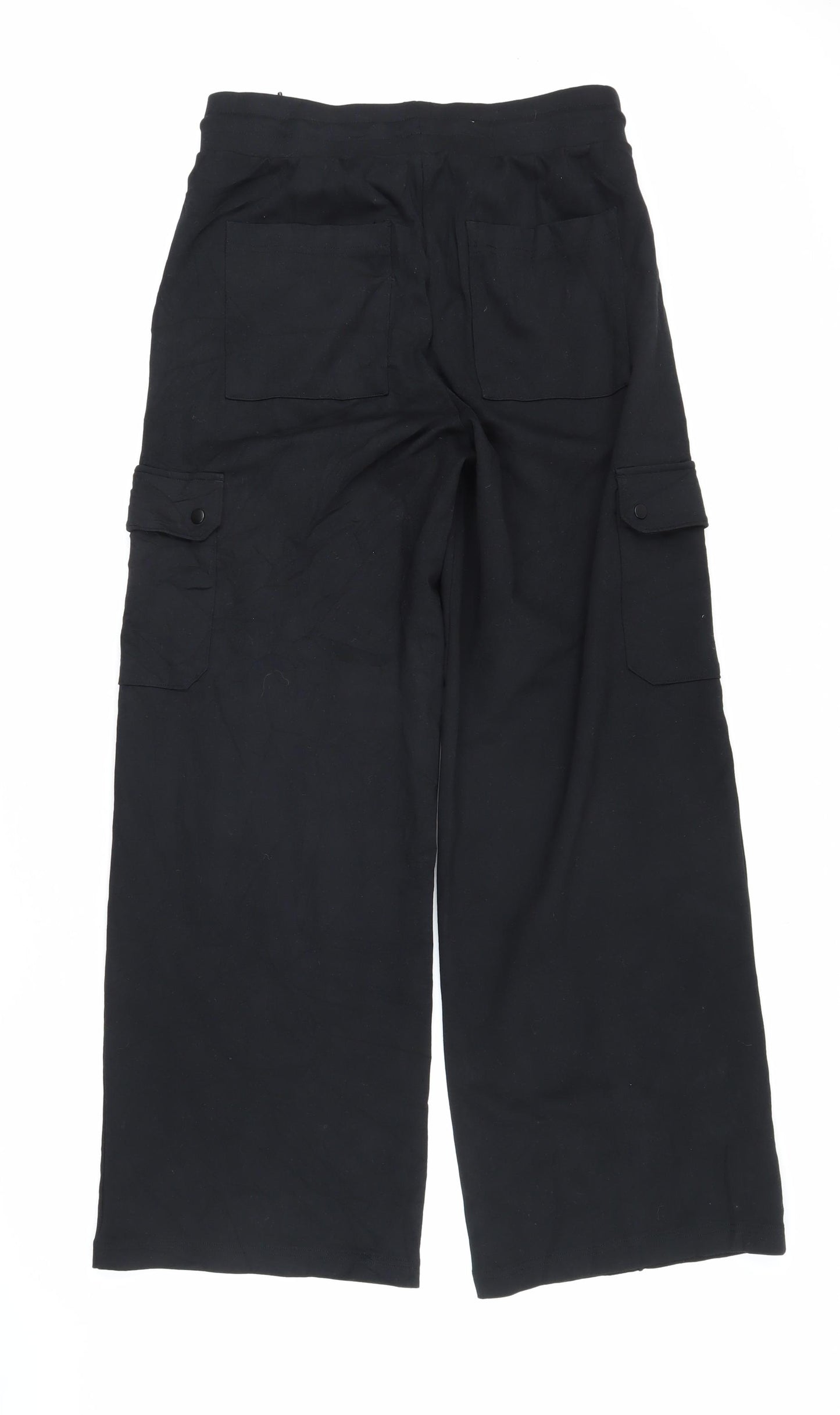 Marks and Spencer Womens Black Viscose Trousers Size 12 L29 in Regular Zip - Elasticated waist