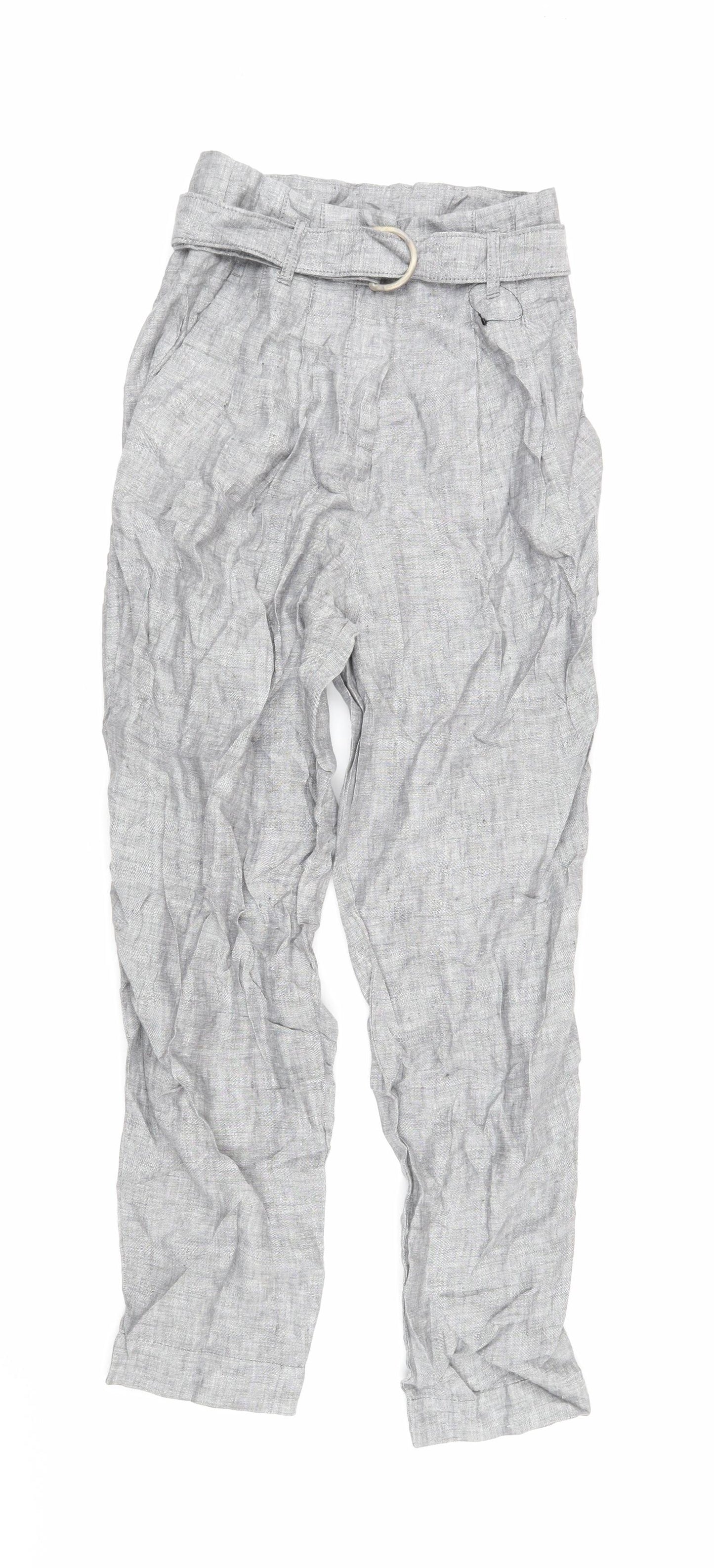 Marks & Spencer Womens Grey Flax Trousers Size 6 L26 in Regular Zip