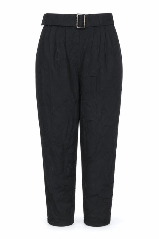 Front view of ASOS women’s black cotton trousers, size UK 8, 25-inch leg regular zip