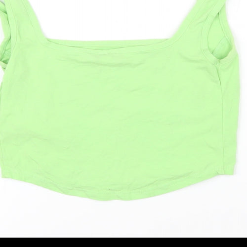 Topshop Womens Green Cotton Basic T-Shirt Size 8 Scoop Neck