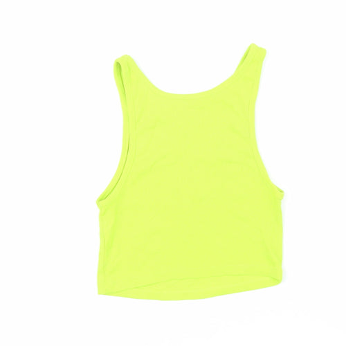 Zara Womens Green Cotton Basic T-Shirt Size S Scoop Neck - Cropped