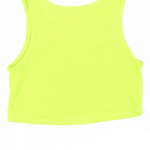 Zara Womens Green Cotton Basic T-Shirt Size S Scoop Neck - Cropped