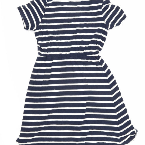 Avenue Womens Blue Striped Cotton T-Shirt Dress Size 12 Boat Neck Pullover