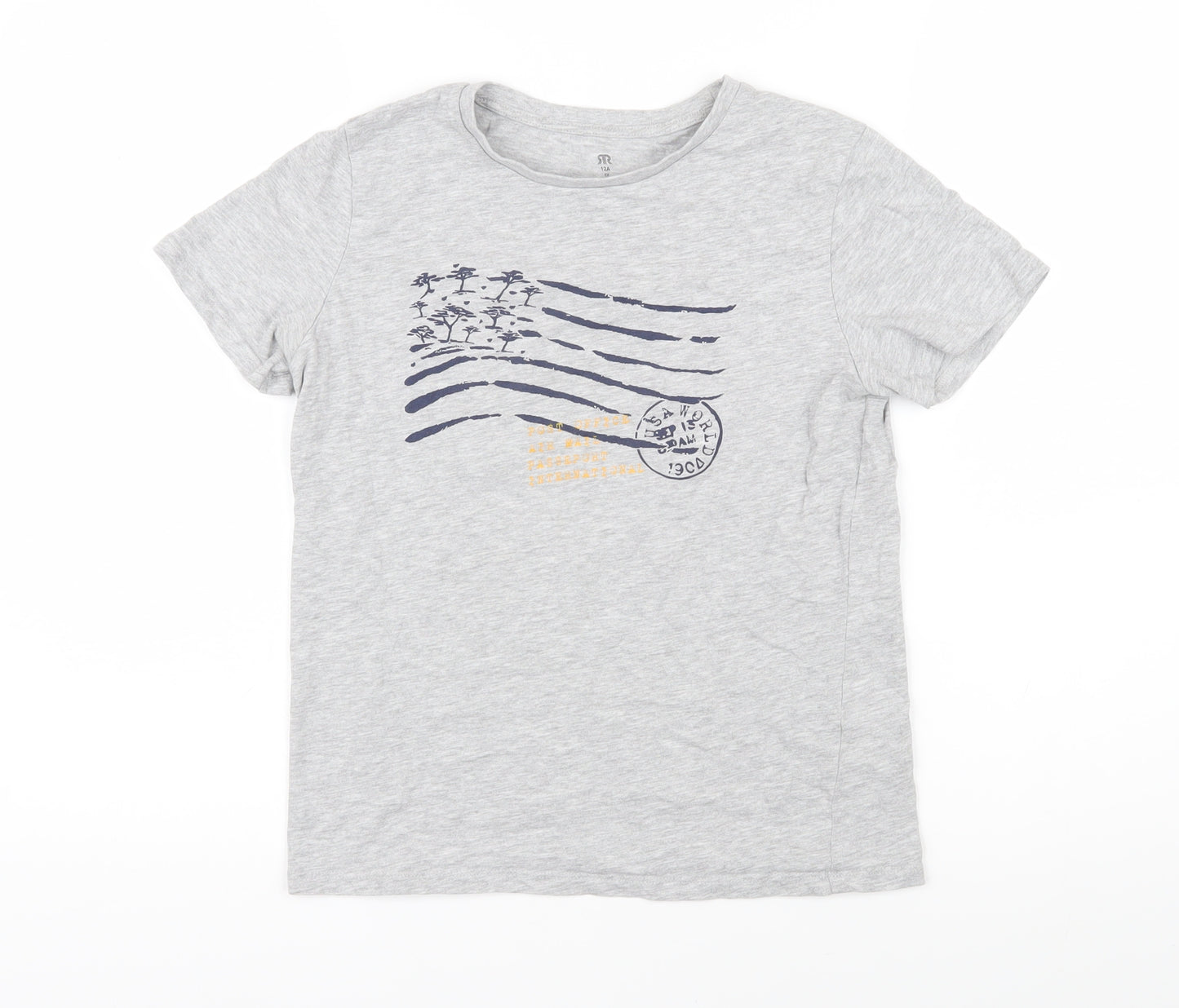 La Redoute Boys Grey Cotton Basic T-Shirt Size 12 Years Round Neck Pullover - Post office Air mail Passport International