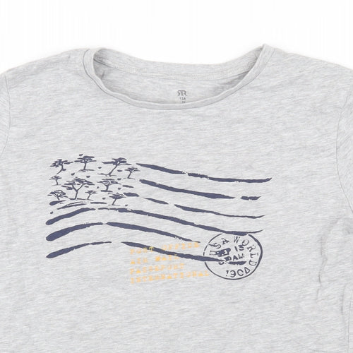 La Redoute Boys Grey Cotton Basic T-Shirt Size 12 Years Round Neck Pullover - Post office Air mail Passport International