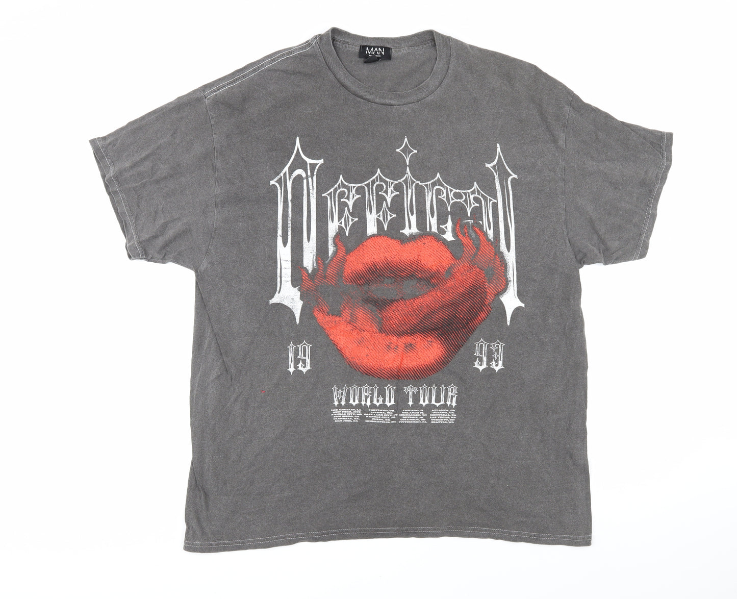 Boohoo Mens Grey Cotton T-Shirt Size M Round Neck - Lips