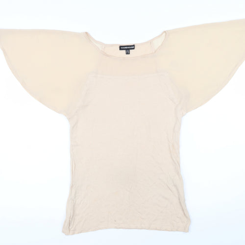 Warehouse Womens Beige Viscose Tunic T-Shirt Size 12 Boat Neck