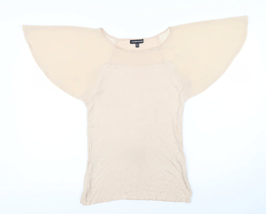 Warehouse Womens Beige Viscose Tunic T-Shirt Size 12 Boat Neck