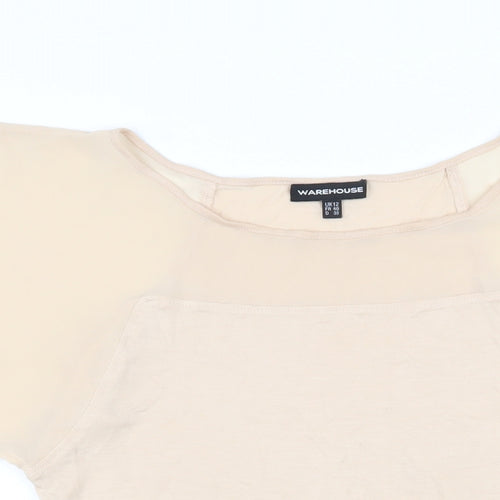 Warehouse Womens Beige Viscose Tunic T-Shirt Size 12 Boat Neck