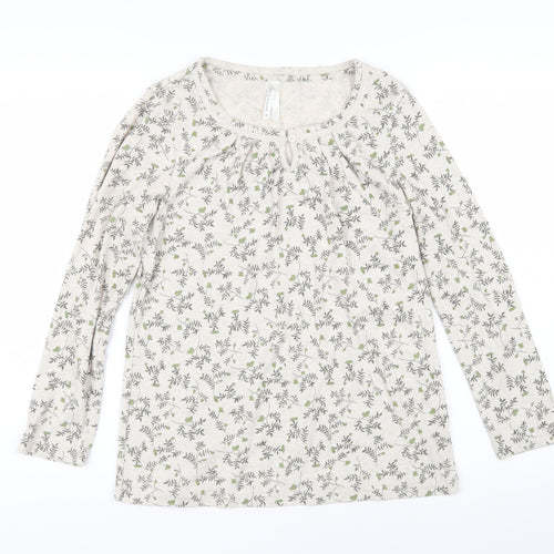 BM Womens Beige Floral Polyester Basic T-Shirt Size S Scoop Neck