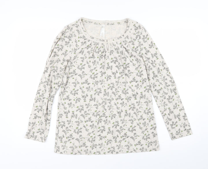 BM Womens Beige Floral Polyester Basic T-Shirt Size S Scoop Neck