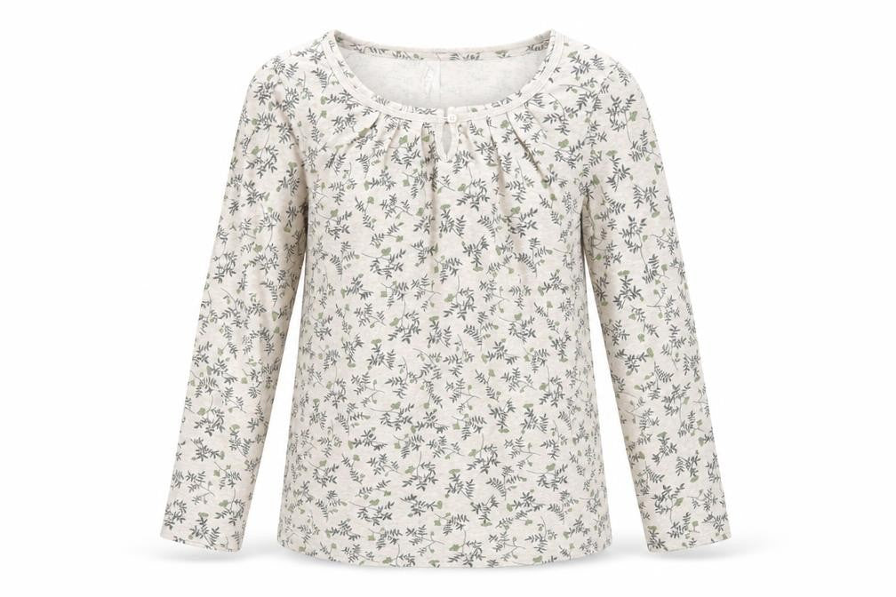 Front view of Bonmarché women’s beige floral polyester basic t-shirt, size S, scoop neck