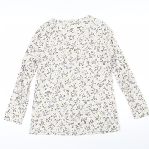 BM Womens Beige Floral Polyester Basic T-Shirt Size S Scoop Neck