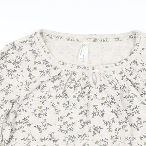 BM Womens Beige Floral Polyester Basic T-Shirt Size S Scoop Neck