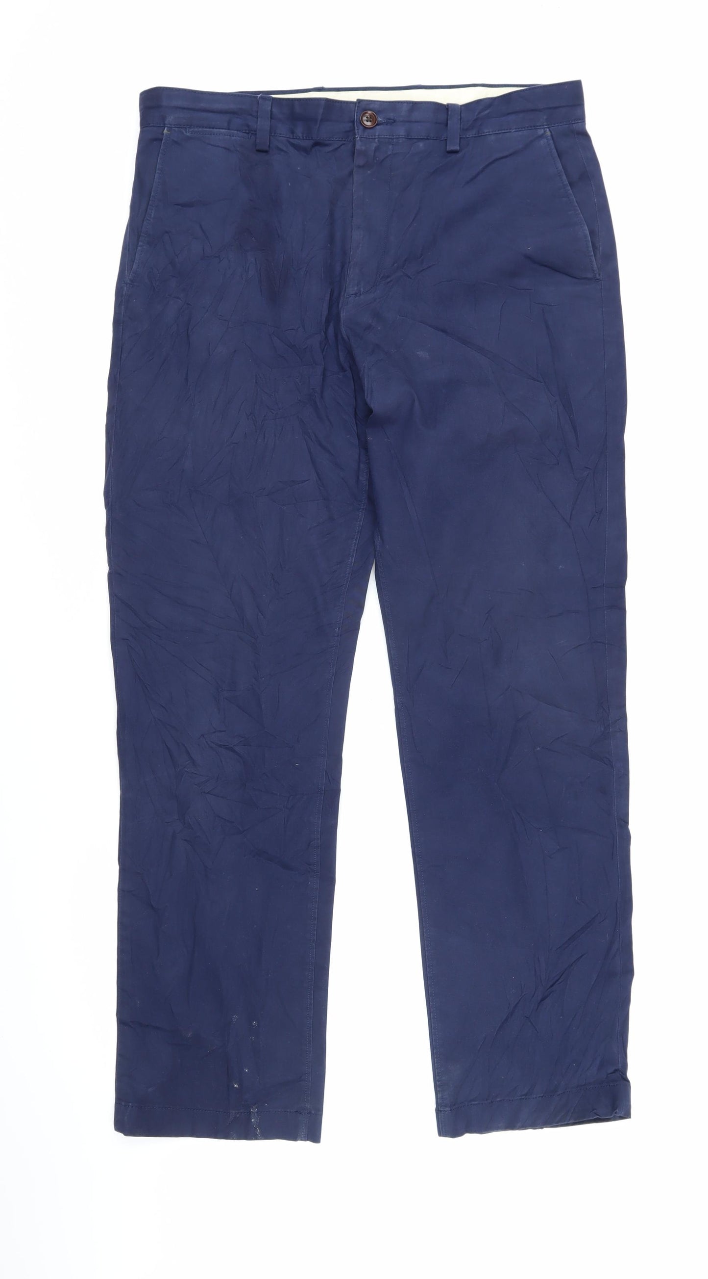John Lewis Womens Blue Cotton Trousers Size 34 L29.5 in Regular Zip