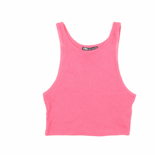 Zara Womens Pink Cotton Basic T-Shirt Size S Scoop Neck
