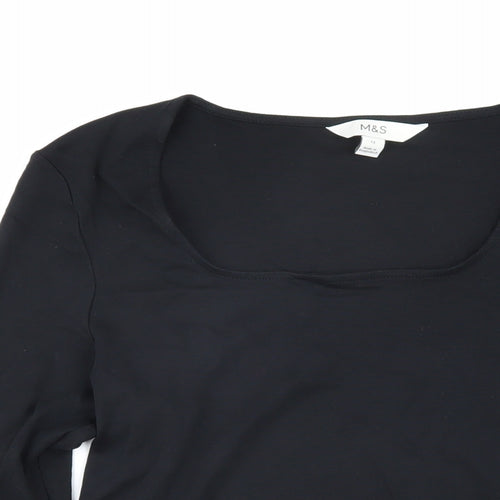 Marks and Spencer Womens Black Cotton Basic T-Shirt Size 12 Scoop Neck