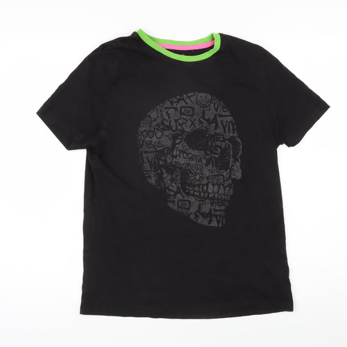 NEXT Girls Black 100% Cotton Basic T-Shirt Size 15 Years Round Neck Pullover - Skull