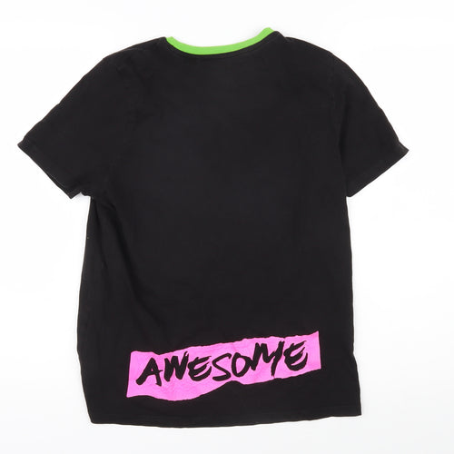 NEXT Girls Black 100% Cotton Basic T-Shirt Size 15 Years Round Neck Pullover - Skull
