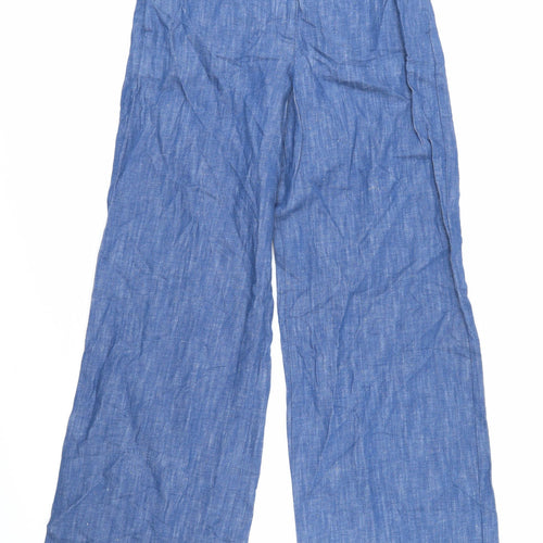 Marks and Spencer Womens Blue Cotton Trousers Size 8 L29 in Regular Zip