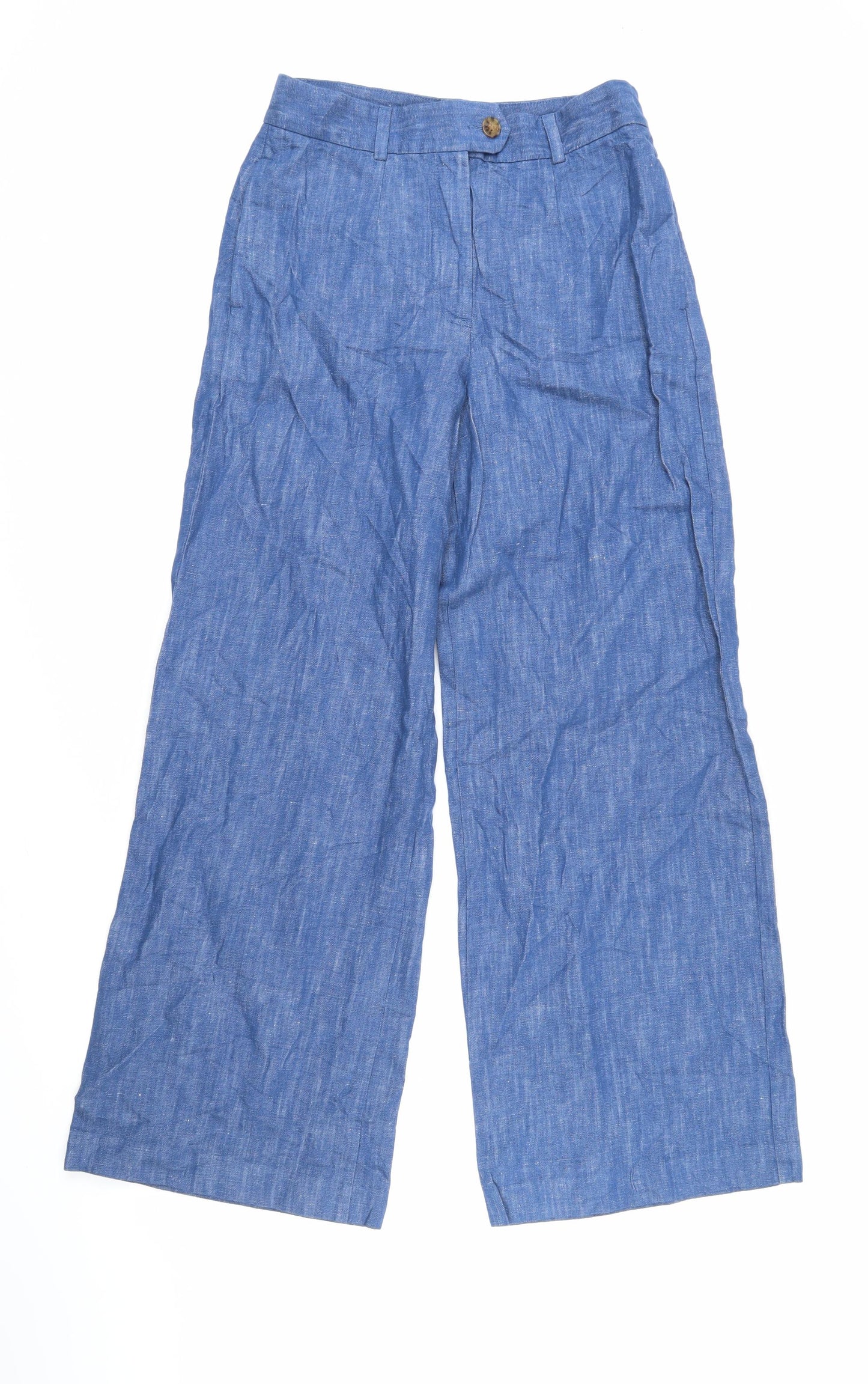 Marks and Spencer Womens Blue Cotton Trousers Size 8 L29 in Regular Zip
