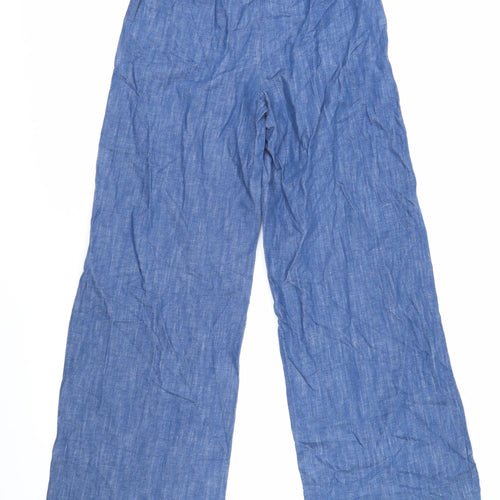 Marks and Spencer Womens Blue Cotton Trousers Size 8 L29 in Regular Zip