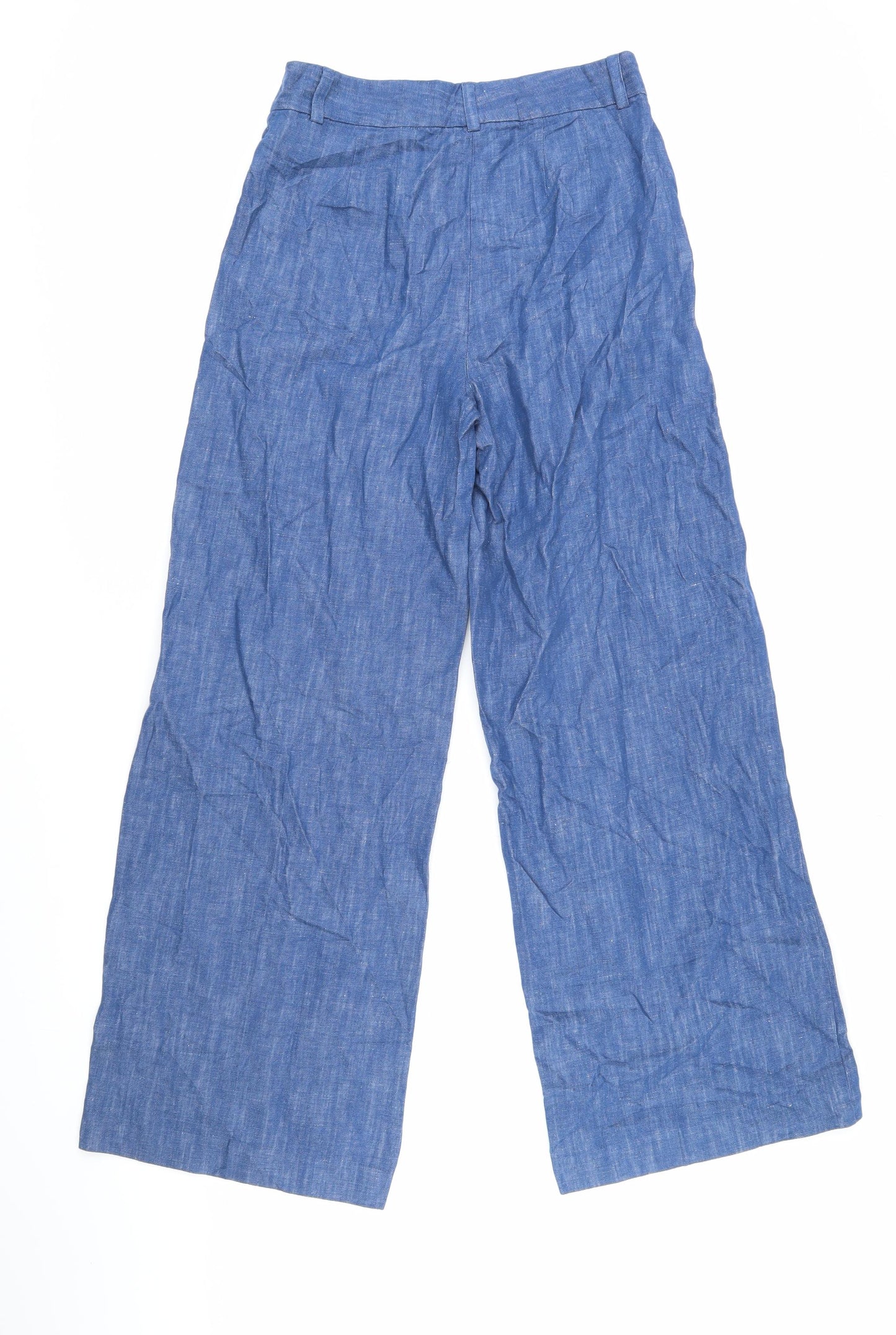 Marks and Spencer Womens Blue Cotton Trousers Size 8 L29 in Regular Zip