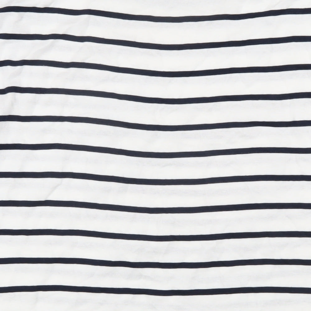 Marks and Spencer Womens Blue Striped Cotton Basic T-Shirt Size 14 Boat Neck