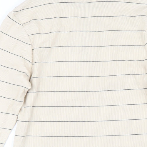 Marks and Spencer Womens Beige Striped Cotton Basic T-Shirt Size 10 Mock Neck