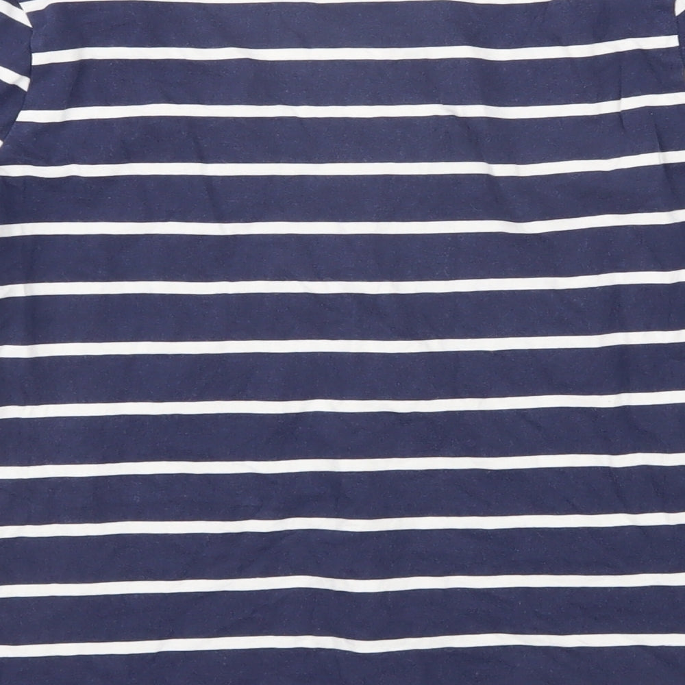 Marks and Spencer Womens Blue Striped 100% Cotton Basic T-Shirt Size 14 V-Neck