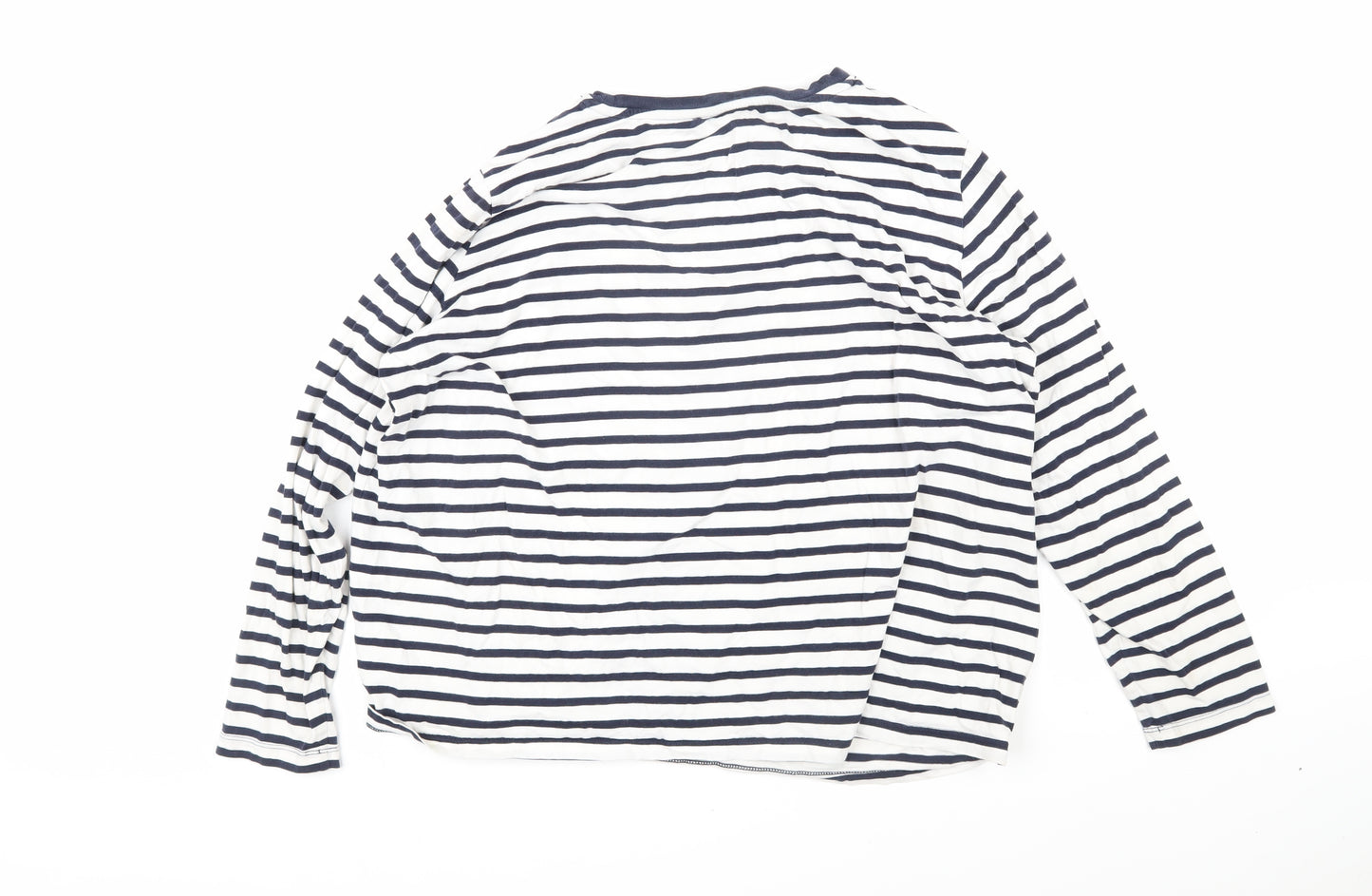 Marks and Spencer Womens Blue Striped 100% Cotton Basic T-Shirt Size 22 Boat Neck
