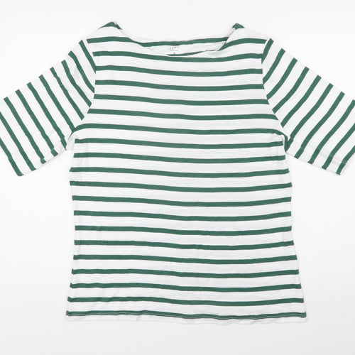 John Lewis Womens Green Striped 100% Cotton Basic T-Shirt Size 16 Boat Neck