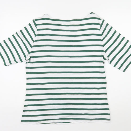 John Lewis Womens Green Striped 100% Cotton Basic T-Shirt Size 16 Boat Neck