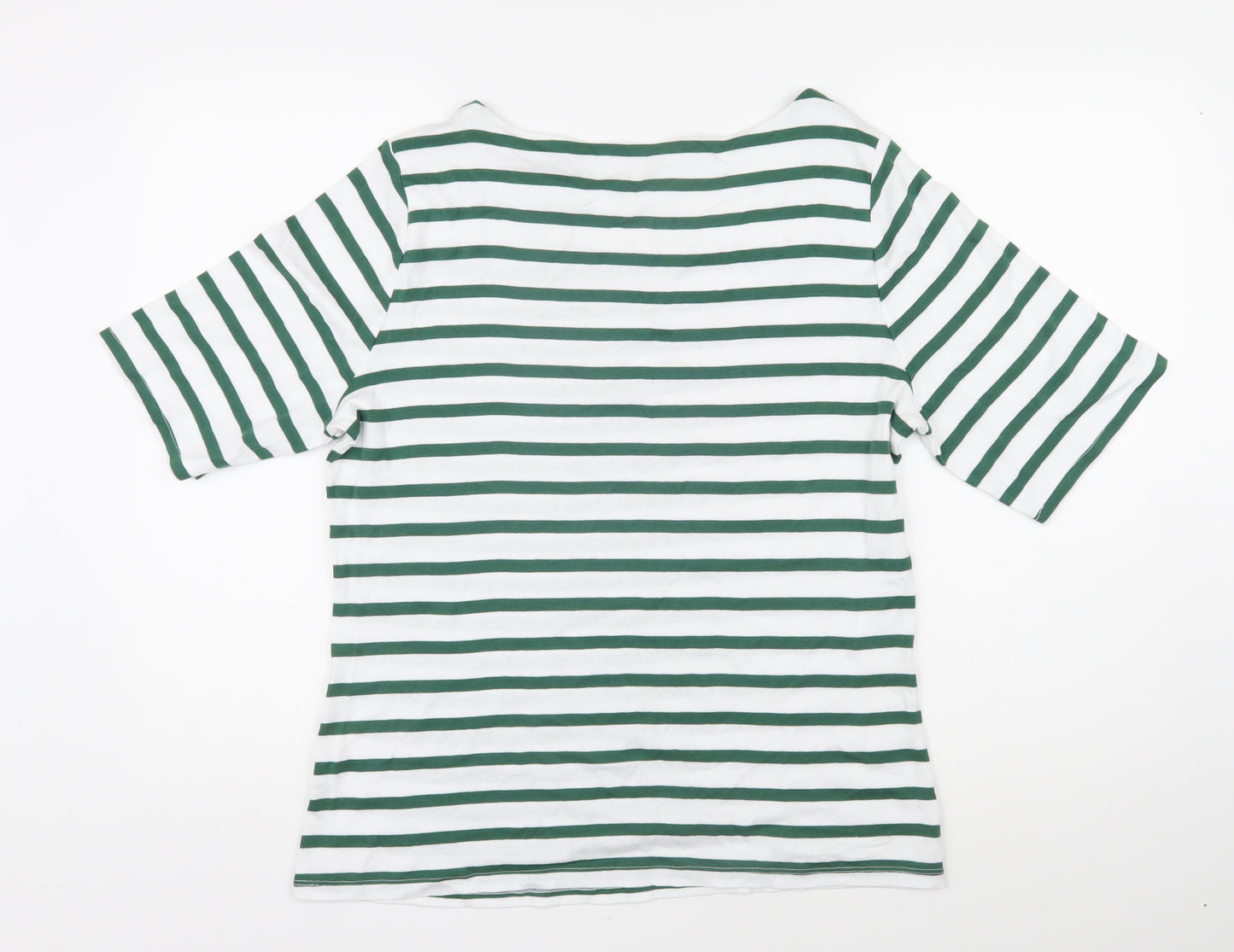 John Lewis Womens Green Striped 100% Cotton Basic T-Shirt Size 16 Boat Neck