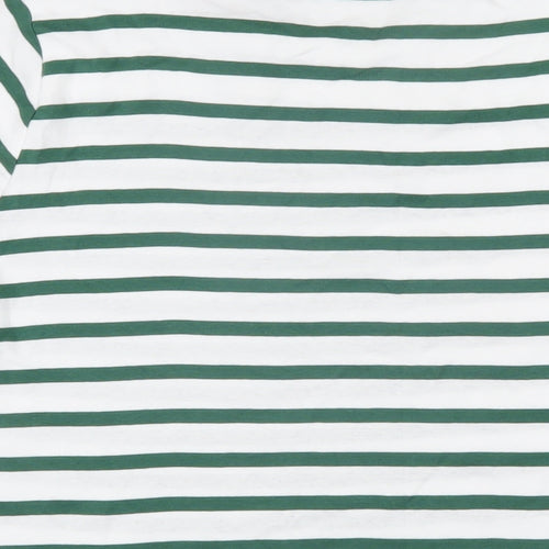 John Lewis Womens Green Striped 100% Cotton Basic T-Shirt Size 16 Boat Neck