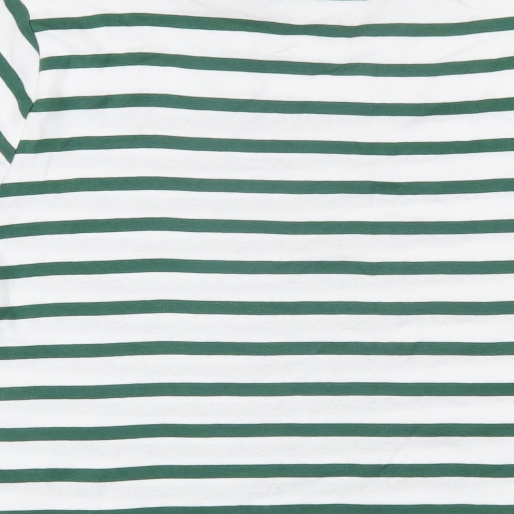 John Lewis Womens Green Striped 100% Cotton Basic T-Shirt Size 16 Boat Neck