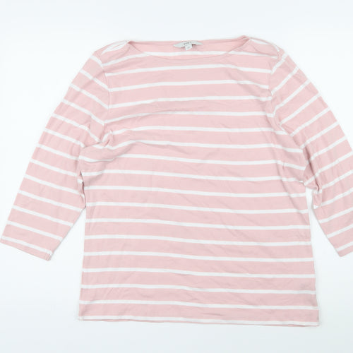 Marks and Spencer Womens Pink Striped 100% Cotton Basic T-Shirt Size 18 Boat Neck