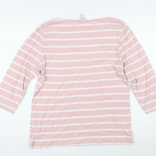 Marks and Spencer Womens Pink Striped 100% Cotton Basic T-Shirt Size 18 Boat Neck