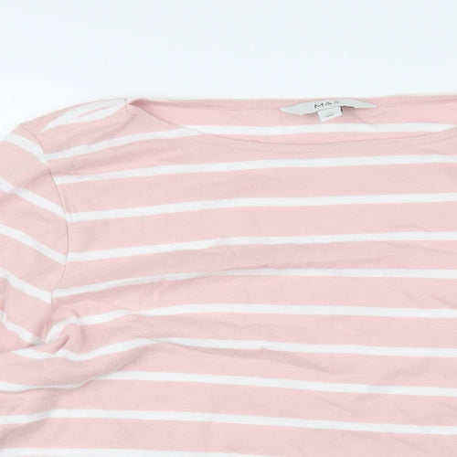 Marks and Spencer Womens Pink Striped 100% Cotton Basic T-Shirt Size 18 Boat Neck