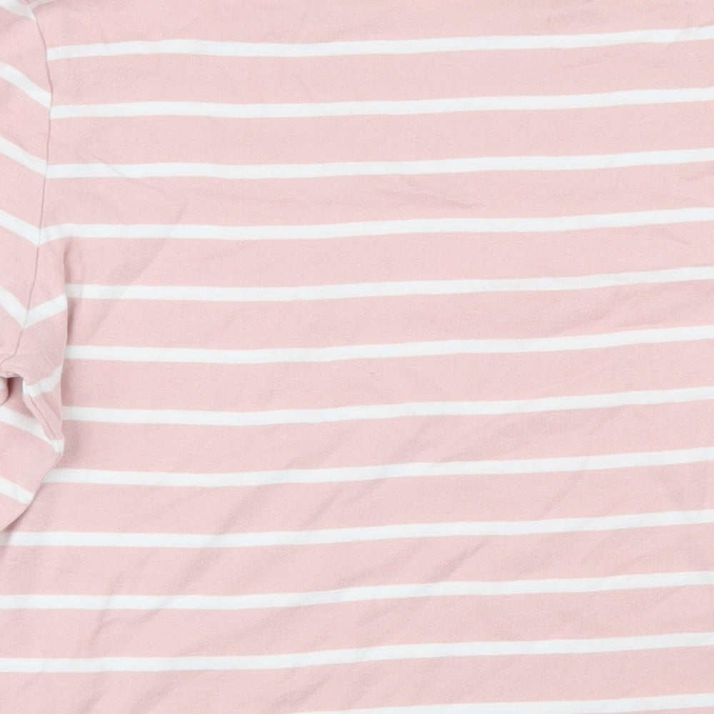 Marks and Spencer Womens Pink Striped 100% Cotton Basic T-Shirt Size 18 Boat Neck