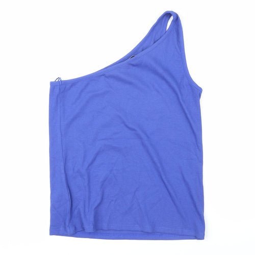 Marks and Spencer Womens Blue 100% Cotton Basic T-Shirt Size 16 One Shoulder