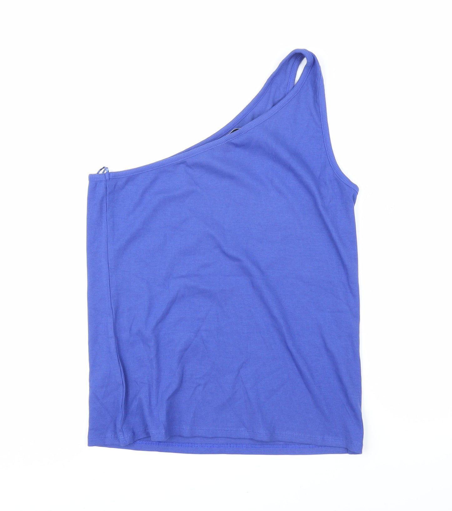 Marks and Spencer Womens Blue 100% Cotton Basic T-Shirt Size 16 One Shoulder