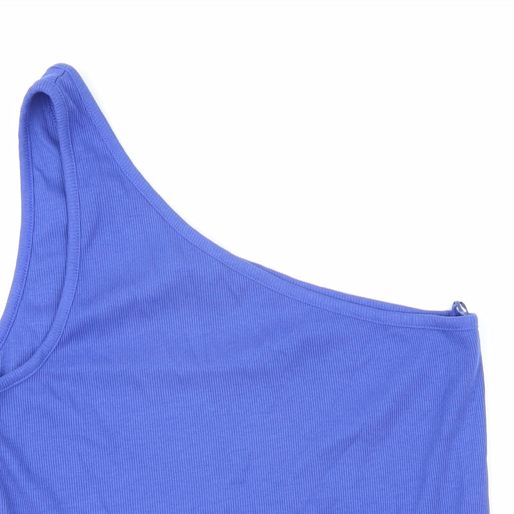 Marks and Spencer Womens Blue 100% Cotton Basic T-Shirt Size 16 One Shoulder