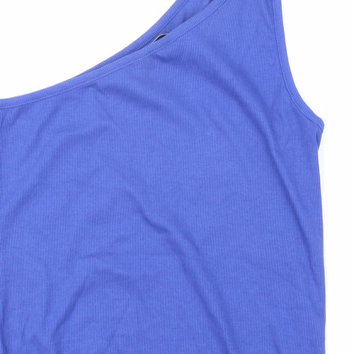 Marks and Spencer Womens Blue 100% Cotton Basic T-Shirt Size 16 One Shoulder