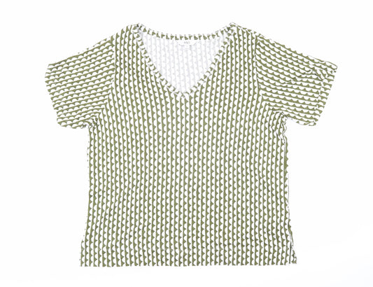 Marks and Spencer Womens Green Geometric Flax Tunic T-Shirt Size 16 V-Neck