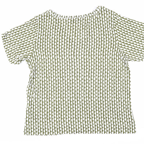 Marks and Spencer Womens Green Geometric Flax Tunic T-Shirt Size 16 V-Neck