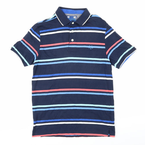 Alantic bay Mens Multicoloured Striped 100% Cotton Polo Size S Collared Button