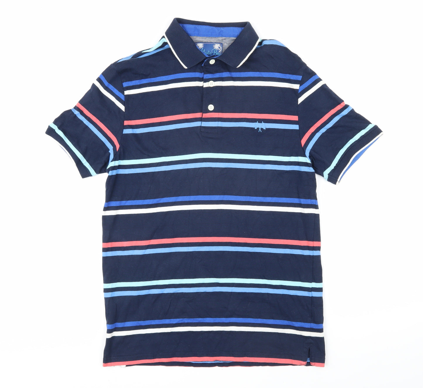 Alantic bay Mens Multicoloured Striped 100% Cotton Polo Size S Collared Button