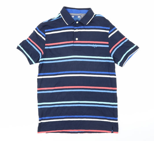 Alantic bay Mens Multicoloured Striped 100% Cotton Polo Size S Collared Button