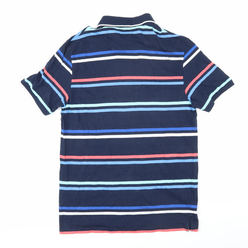 Alantic bay Mens Multicoloured Striped 100% Cotton Polo Size S Collared Button
